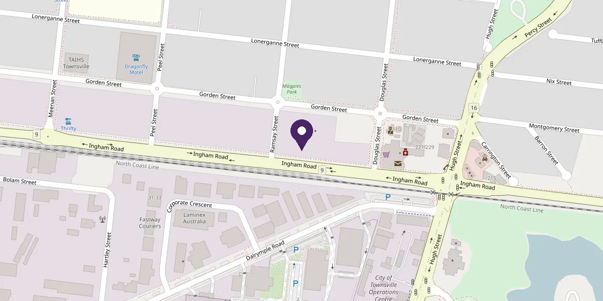 Map showing Curity IT Solutions on Ingham Road, Garbutt, between Ramsay Street and Douglas Street